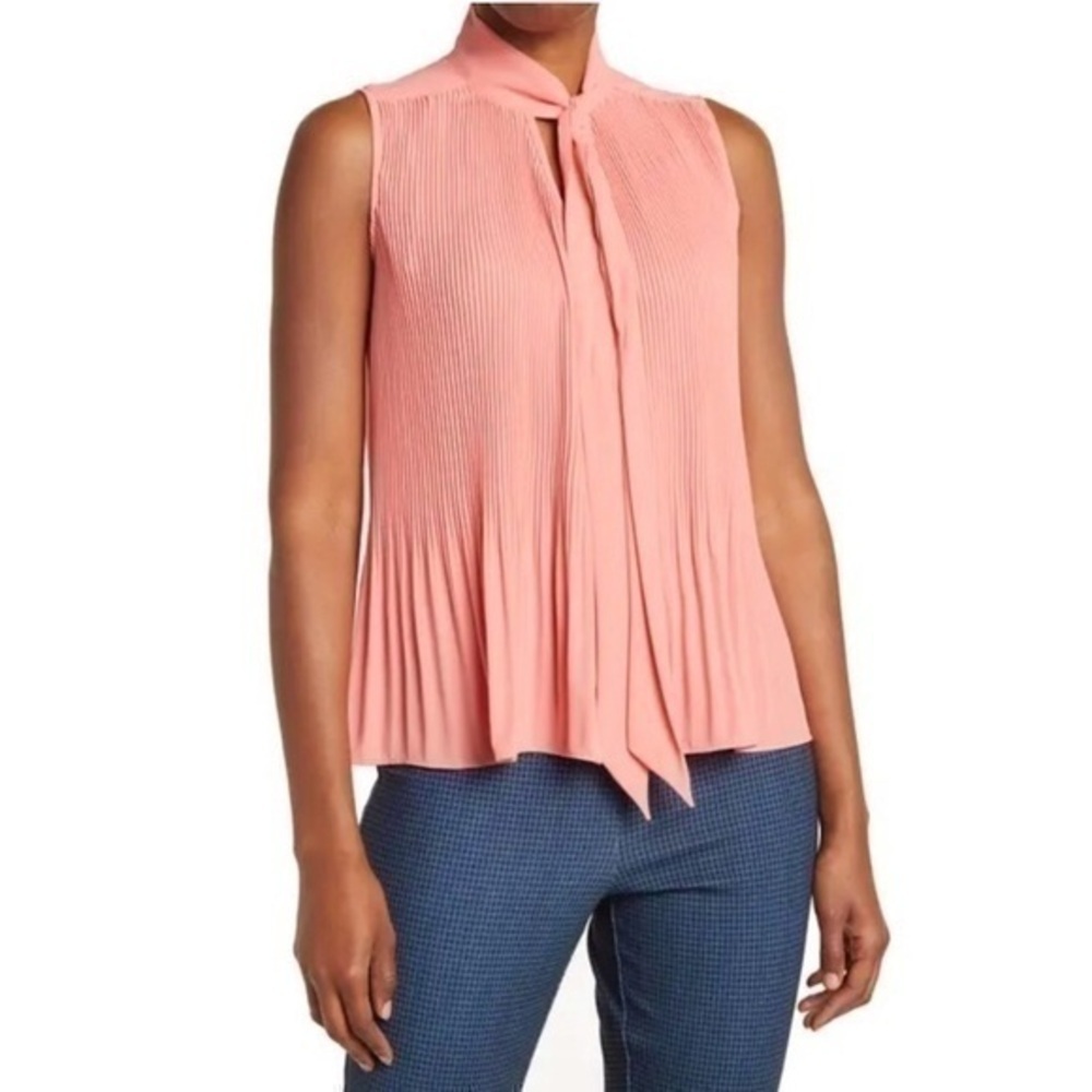 Nanette Leopore Pleated Tie Neck Metallic Shimmer Blouse​